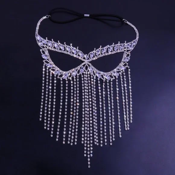 Crystal Tassel Face Mask Halloween Mask Masquerade Mask Women Rhinestone Jewelry - Picture 5 of 15